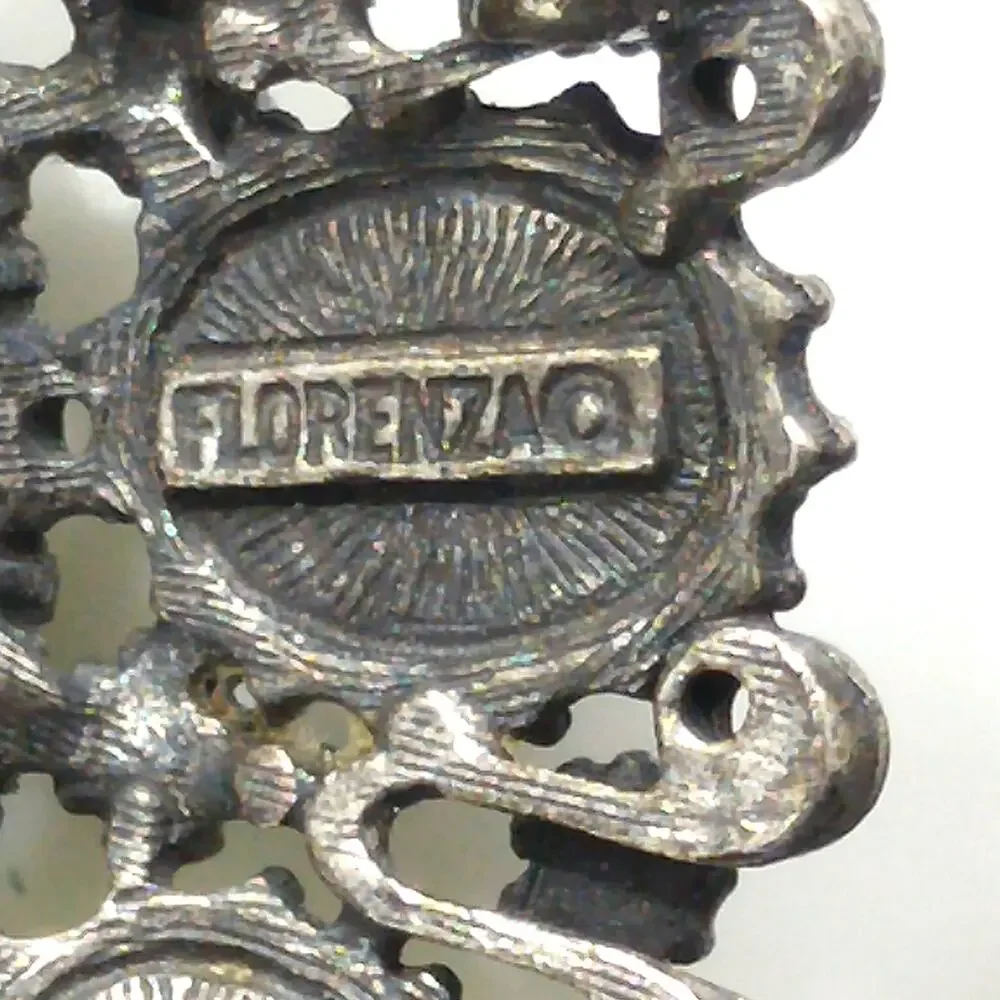 Florenza Blue Faceted Glass Brooch & Pendant, Antique Silver Tone, Gold Plated